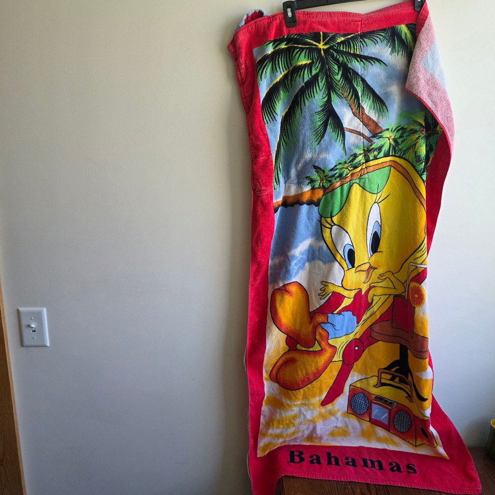Vintage Looney Tunes Tweety Bird Bahamas Beach Towel Backpack 2-in-1 Red‎ 56in